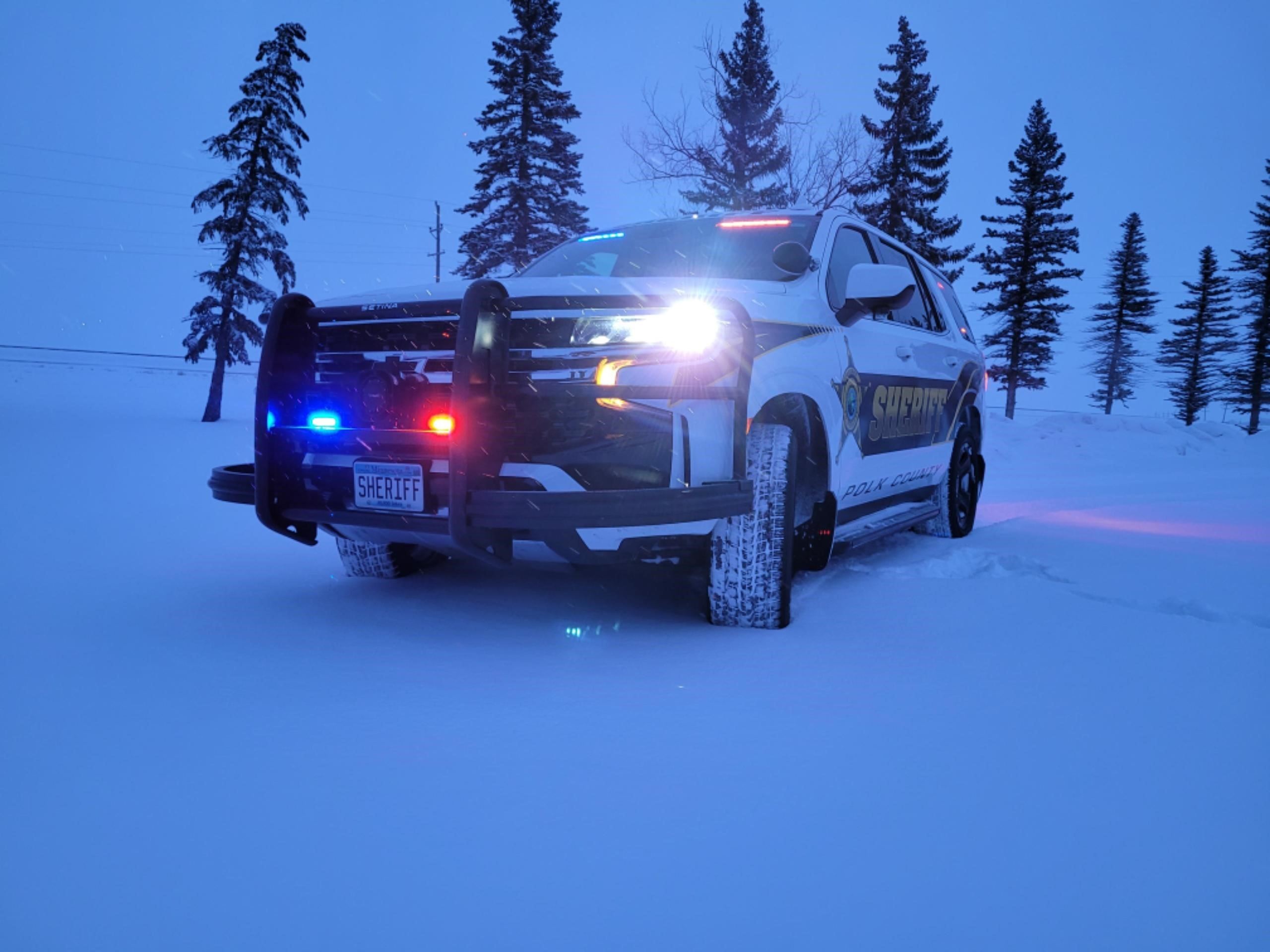 A Polk County cruise patrolling on a snowy day.
