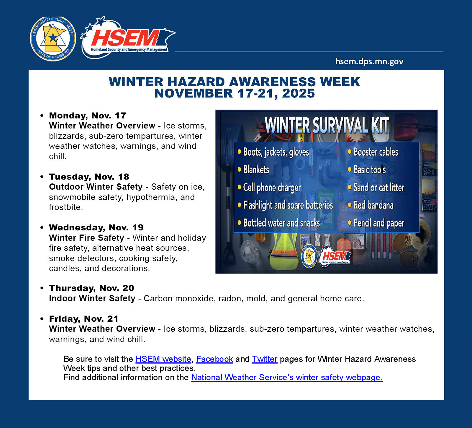 2025 Winter Hazard Awareness Week Flyer